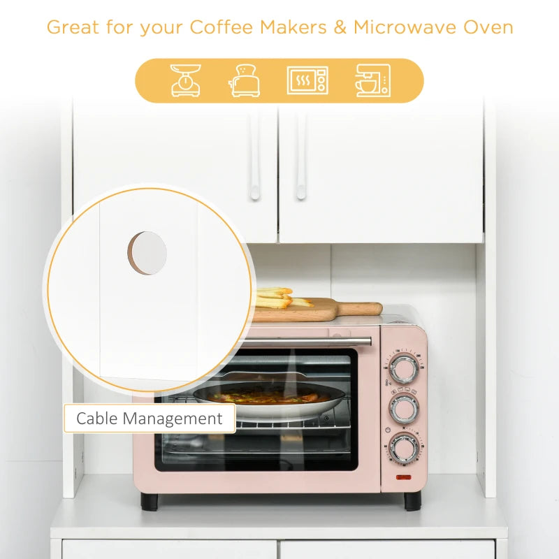 Modern White Kitchen Cupboard with Storage Cabinets, 3 Drawers & Open Countertop - Stylish Living Room Organizer