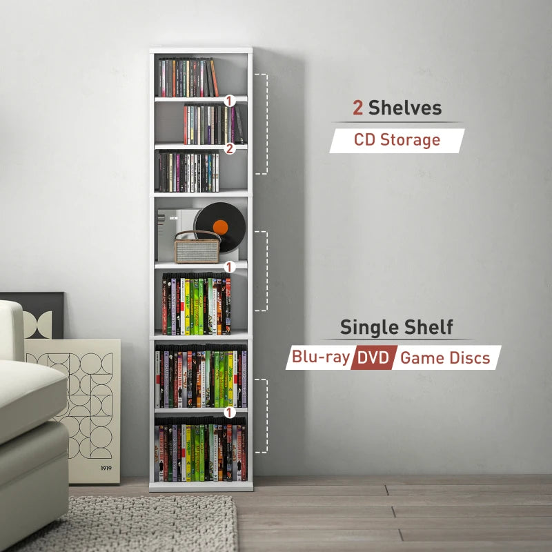Stylish 260 Narrow CD Storage Unit in White - Space-Saving Organizer for CDs, DVDs, and Media Collections