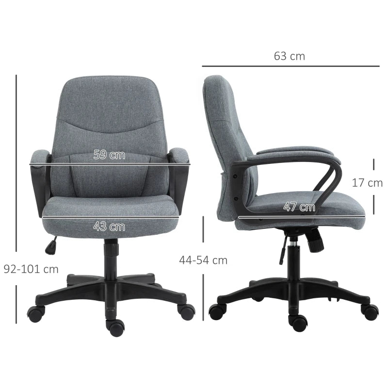 Vinsetto Grey Fabric Office Chair with Massage Lumbar Support, Adjustable Height, Mid Back Design, Swivel Wheels for Comfort