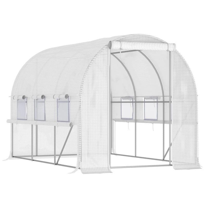 Green Walk-in Polytunnel Greenhouse with Roll-up Sidewalls, UV-resistant Cover, 3x2x2m