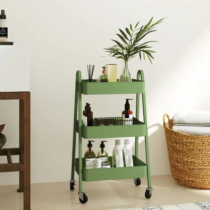 Versatile Three-Tier Green Storage Trolley - Perfect for Organizing Home, Office, or Kitchen - Stylish and Functional Design