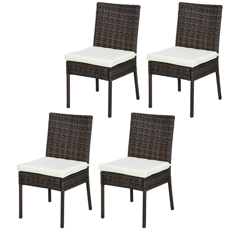 Brown Rattan Armless Garden Chairs Set of 4