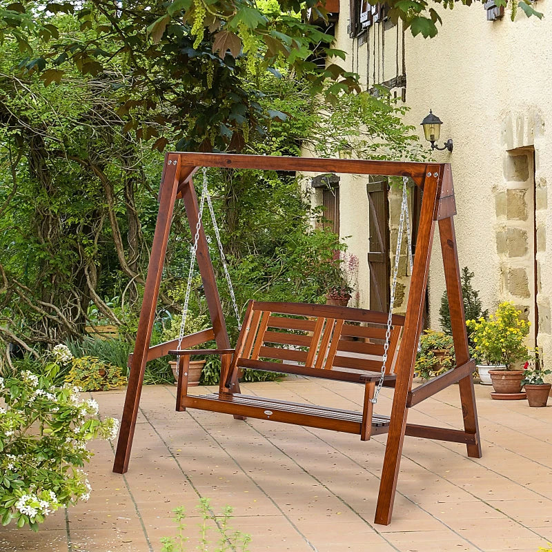 Wooden 2-Seater Outdoor Garden Swing Chair - Natural