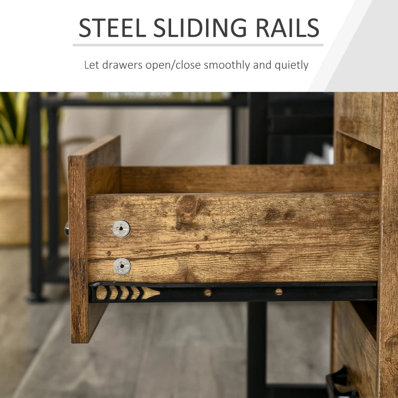 Rustic Brown 3 Drawer Mobile File Cabinet on Wheels - Perfect for Home Office & Study Organization