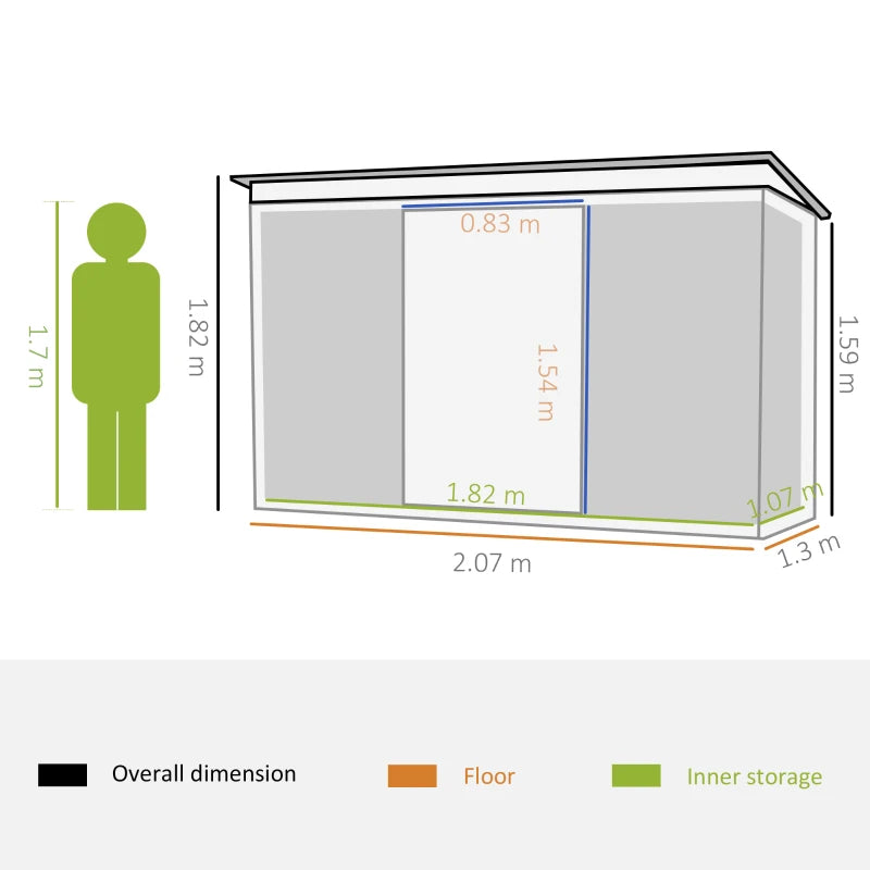 7ft x 4ft Light Green Metal Garden Shed