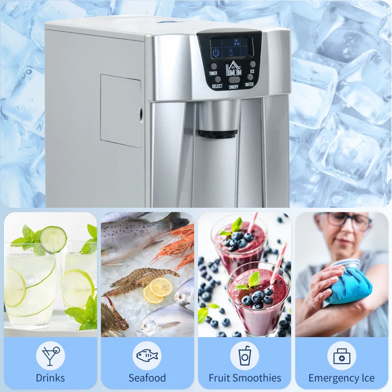 3L Ice Maker & Water Dispenser - 12kg Daily, 9 Ice Cubes in 6-10 Mins, Silver, Compact & Efficient