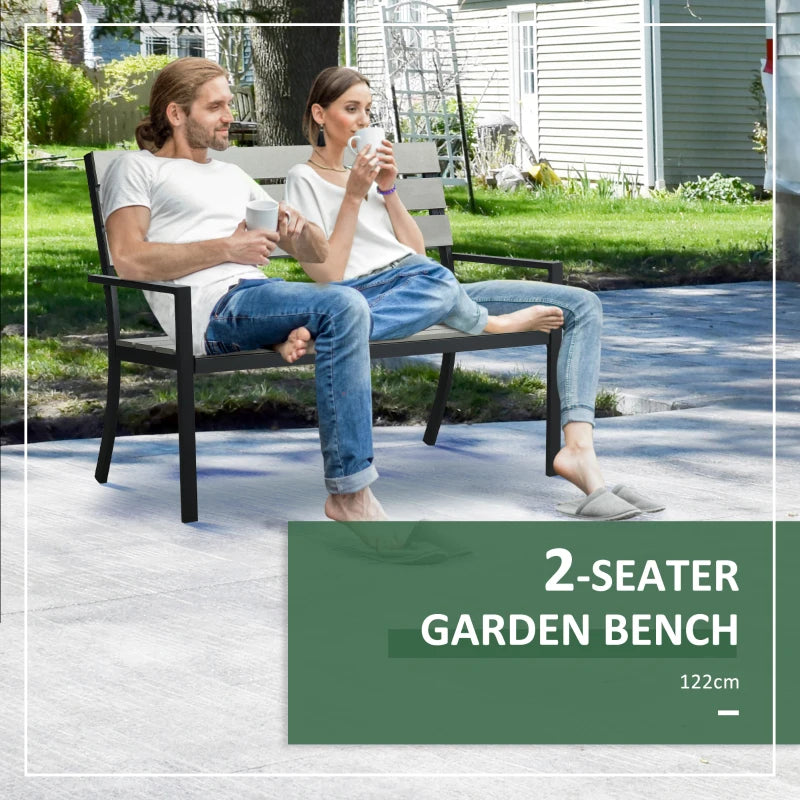 Grey Steel Frame 2 Seater Outdoor Garden Bench