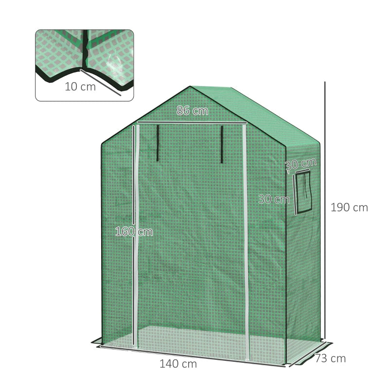 Greenhouse Cover Replacement with Roll-up Door and Windows, 140 x 73 x 190cm, Green