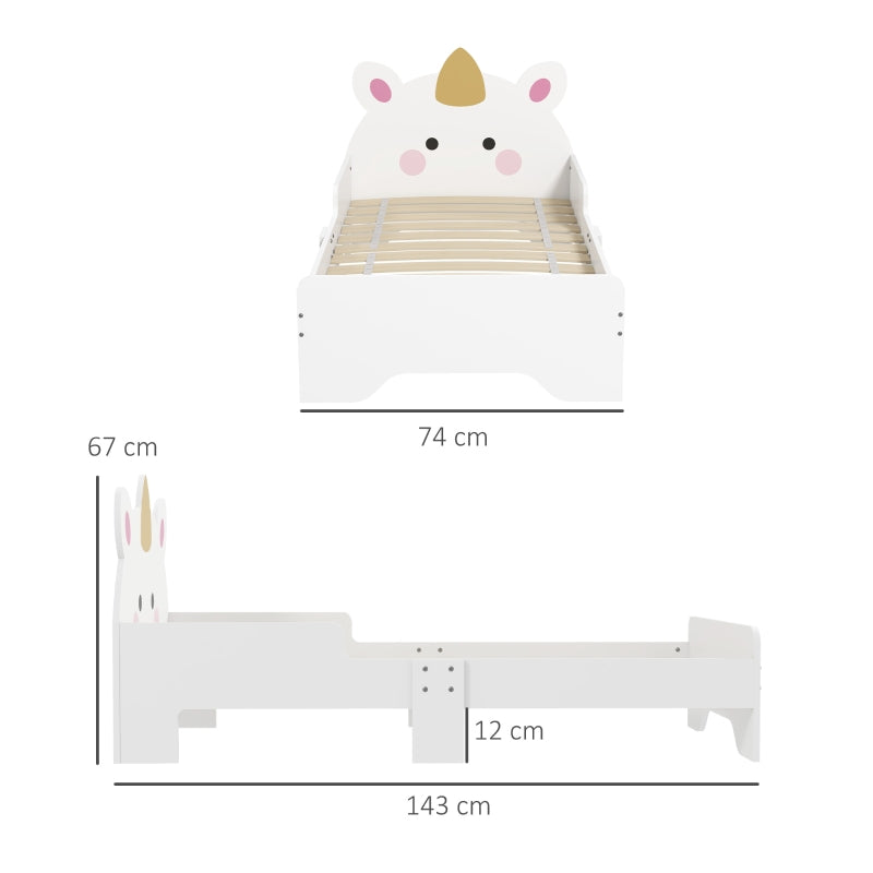 ZONEKIZ Unicorn Toddler Bed - Kids Bedroom Furniture for Ages 3-6, 143x74x67cm, Stylish White Design