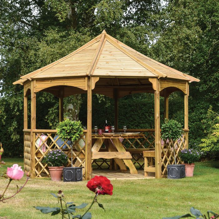 Octagonal Wooden Gazebo With Half Trellis Panels