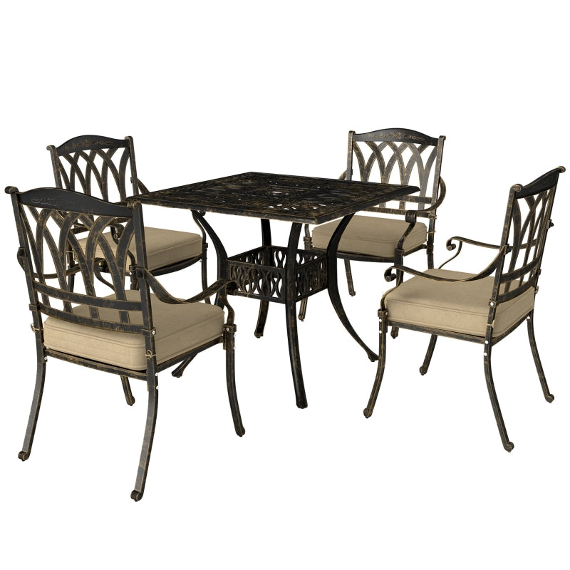 5-Piece Bronze Tone Cast Aluminium Garden Dining Set - Outdoor Furniture, Seats 4