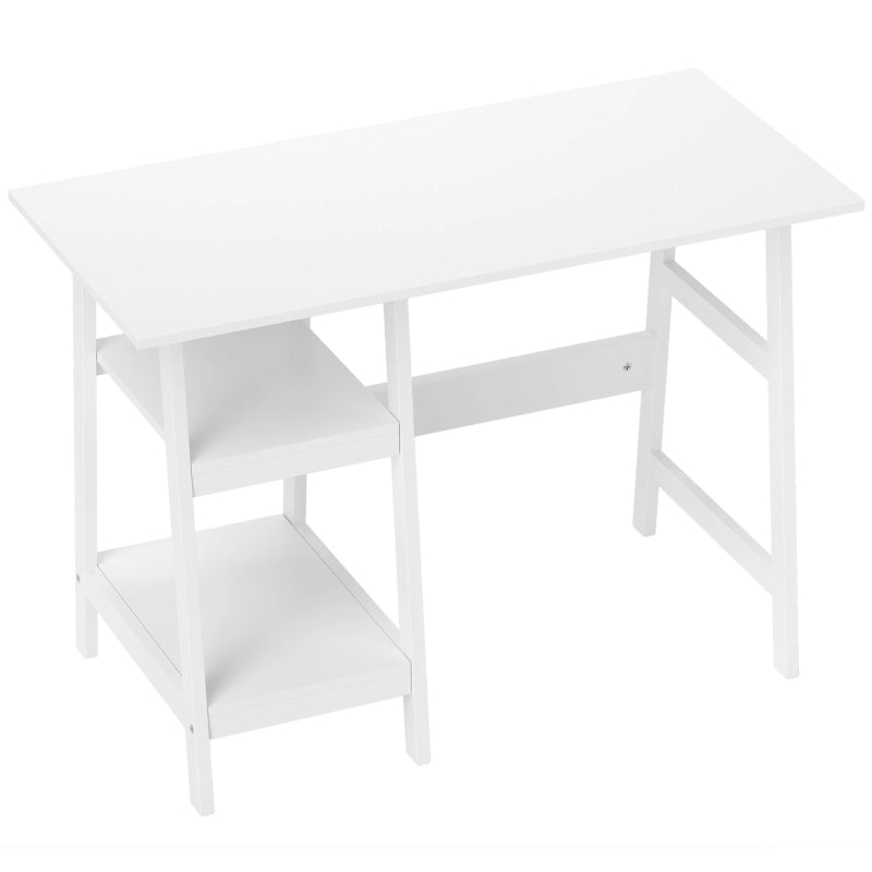 Compact White Computer Desk with Storage Shelves - Study Table & PC Workstation for Home Office, Easy Assembly, 106x51cm