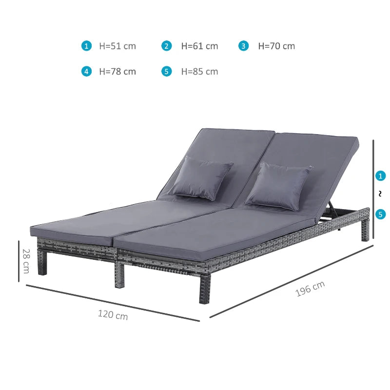 Grey Rattan Double Chaise Lounger with Cushion