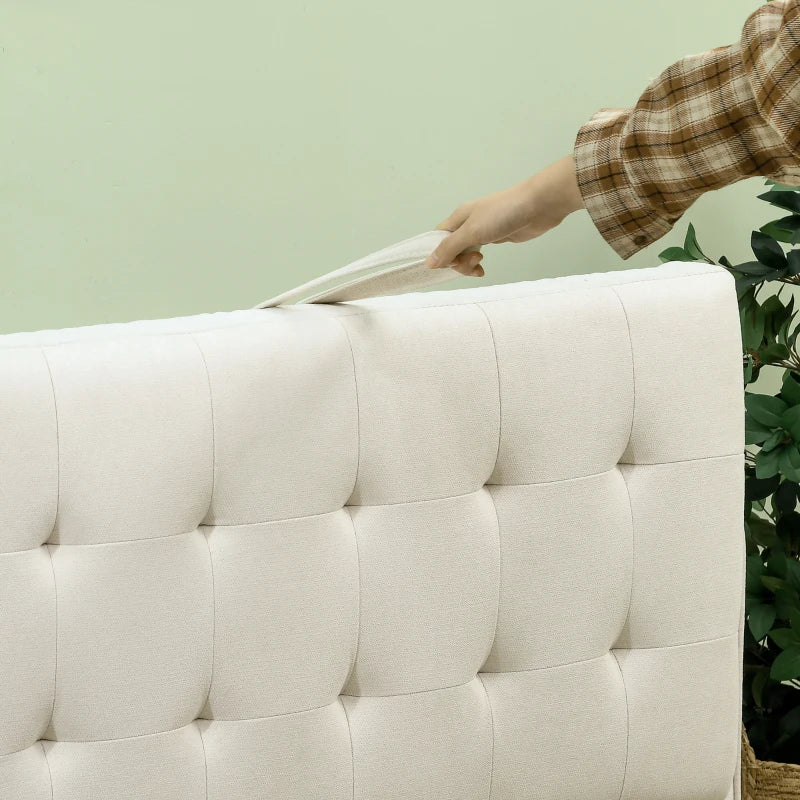 Compact Modern Loveseat Sofa with Hidden Storage, 117cm Tufted Cotton Couch, Cream White, Ideal for Small Spaces