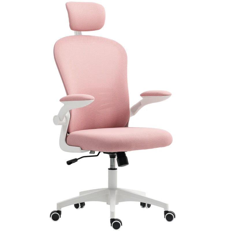Vinsetto Pink Multi-Adjustable Office Chair with Lumbar Support, Headrest & Breathable Mesh Back for Comfort & Style