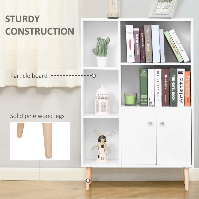 Modern White Sideboard Storage Cabinet with 2 Doors & 5 Compartments - Stylish Wooden Bookcase for Living Room, Bedroom, Kitchen - 80x23x123 cm