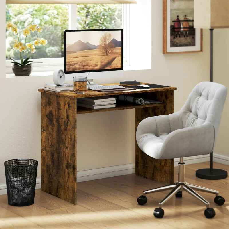 Stylish Boxy Work Desk with Shelf - Modern Wood-Effect Home Office Furniture for Productive Workspaces