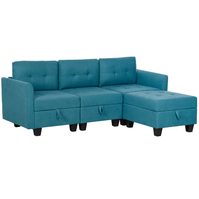 Light Blue 'L' Shape Modular Sofa with Storage for Stylish Living Rooms