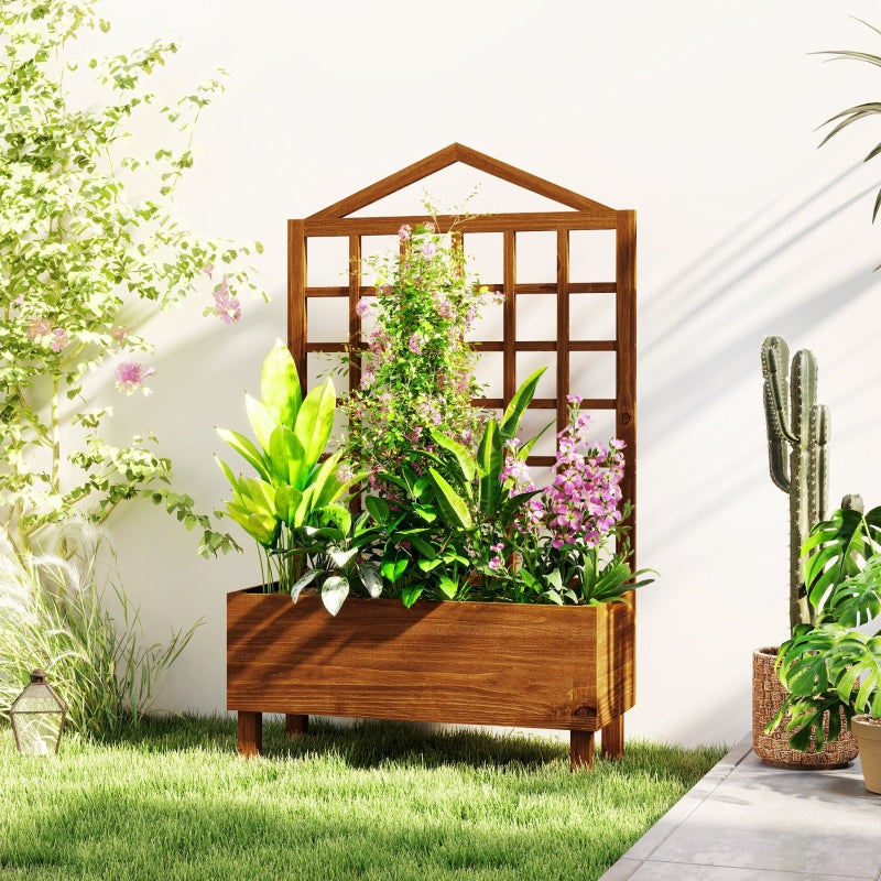 Wooden Garden Planters with Trellis for Climbing Vines