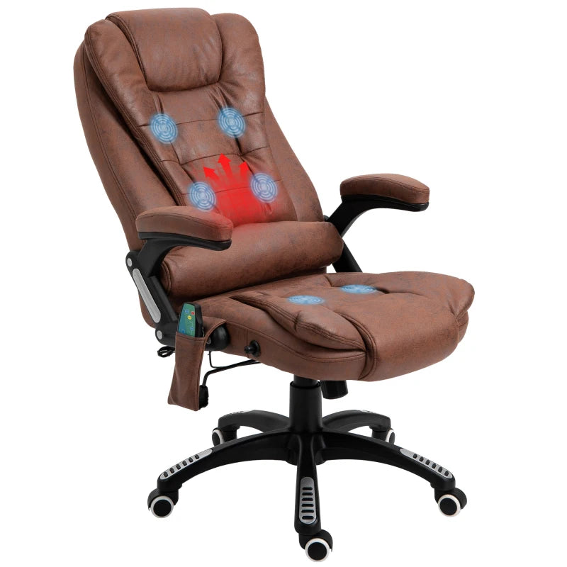 Vinsetto Heated Massage Recliner Chair - 6 Massage Points, 360° Swivel, Microfiber Office Chair, Brown Comfort