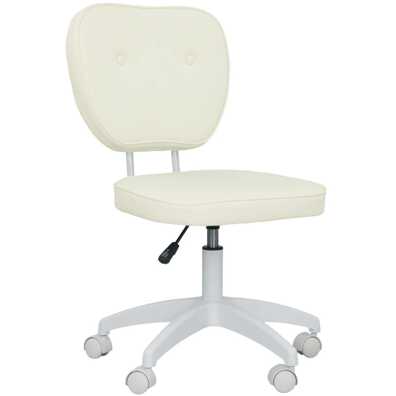 Vinsetto Cream PU Leather Vanity Office Chair - Adjustable Height, Armless Design, Swivel Wheels for Home & Office Use