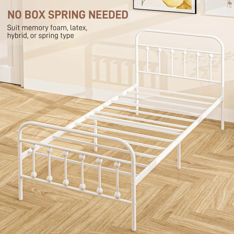Minimalist White Metal Bed Frame - Stylish, Durable, Modern Design for Bedroom - Twin, Full, Queen Sizes Available
