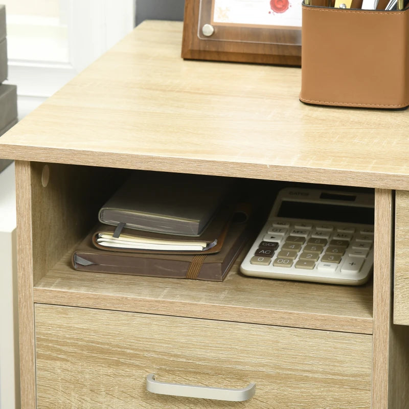 Stylish Oak Computer Desk with Lockable Drawer & Storage Shelf - Home Office & Study Furniture, 110x50x76 cm