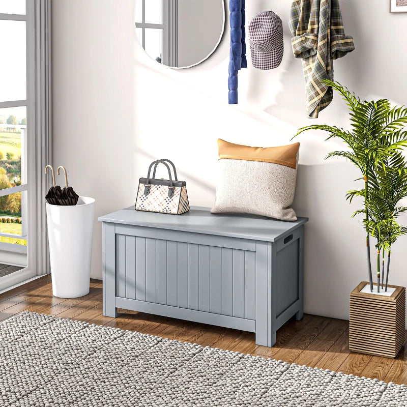 Large Grey Storage Box Toy Chest Organizer with Lid and Safety Hinges for Kids Room