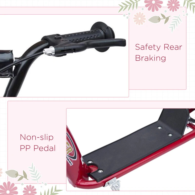 Kids Kick Scooter with 12" EVA Tyres, Rear Brake & Big Wheels - Perfect for Ages 5-12, Red Color