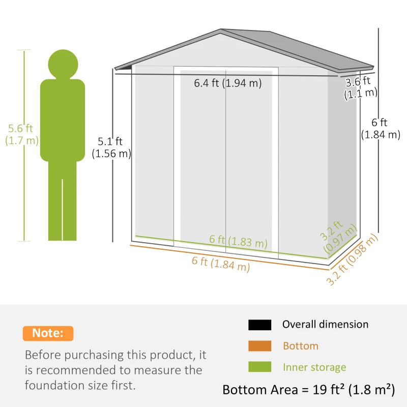 Anthracite 6.5ft x 3.5ft Metal Garden Storage Shed