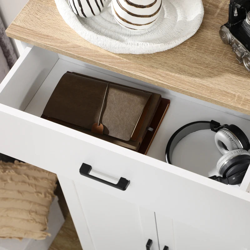 Nordic Freestanding Kitchen Cupboard - 130cm White Storage Cabinet with Drawer & Open Countertop for Living & Dining Room