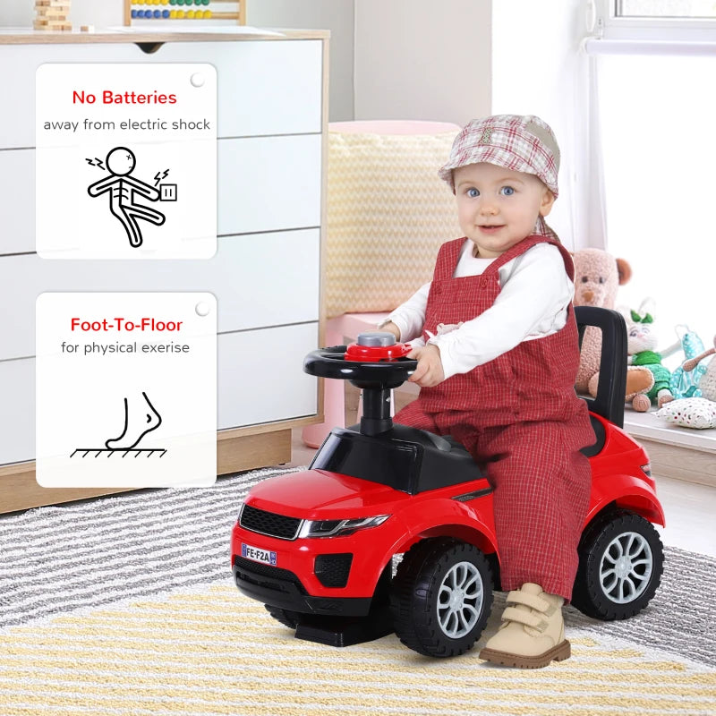 3-in-1 Ride On Car for Toddlers - Foot-to-Floor Slider with Horn & Steering Wheel, Safe Design, Red, 1-3 Years