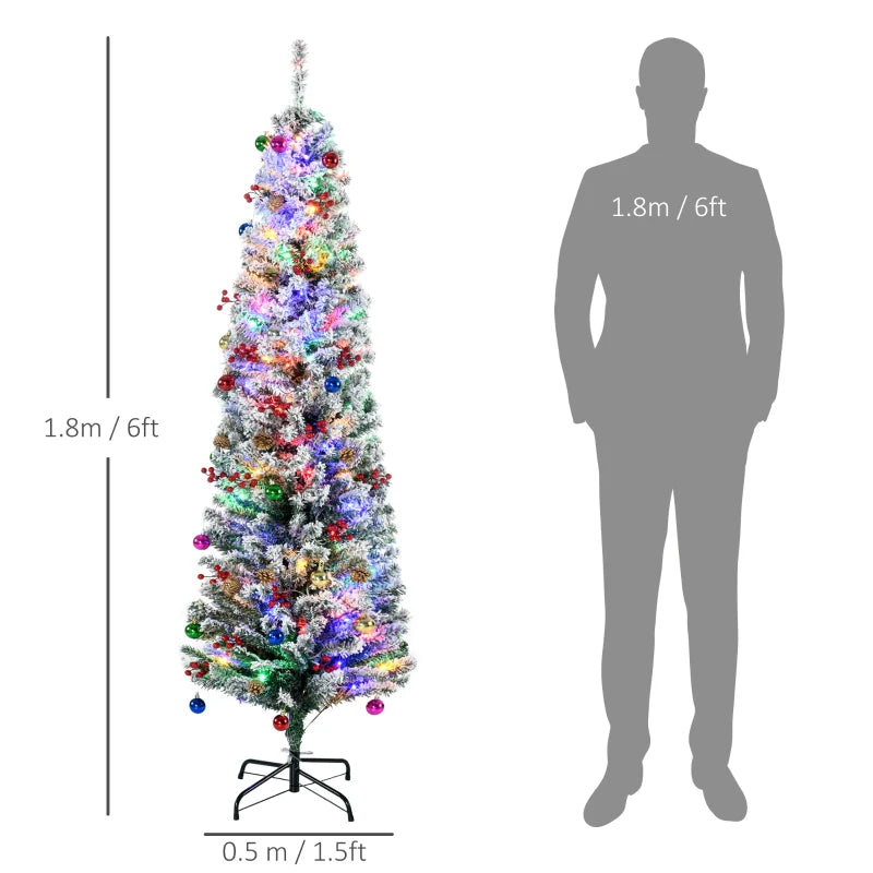 6' Prelit Artificial Christmas Tree with Colorful LED Lights, Flocked Tips, Berries & Pine Cones - Holiday Decor