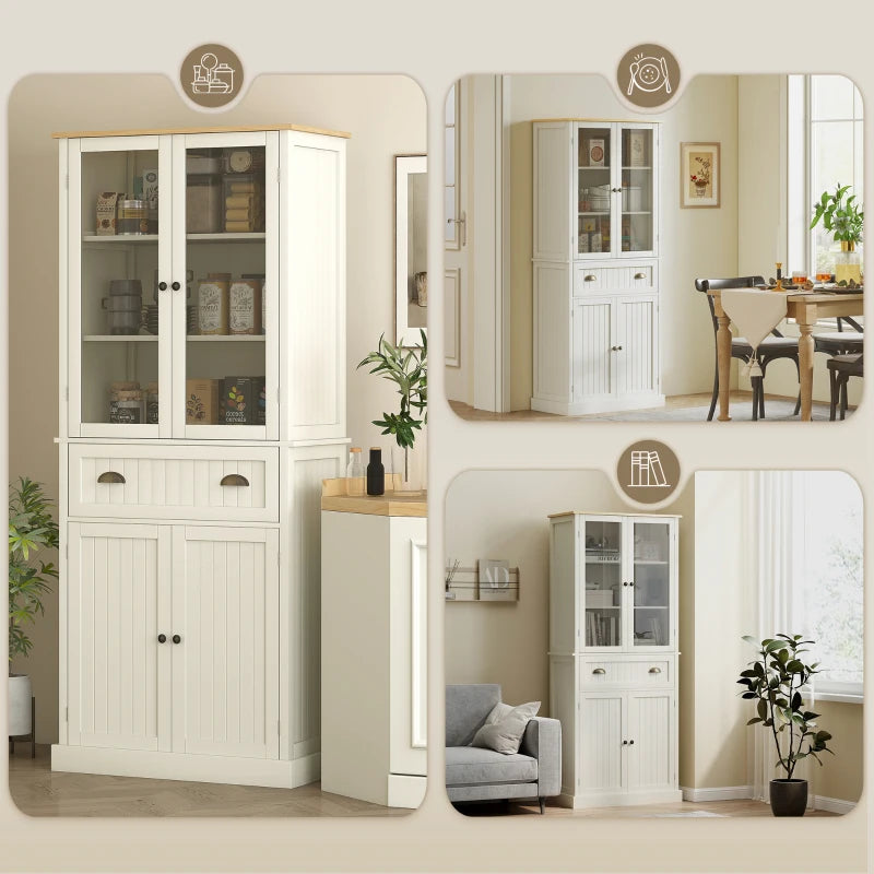 Freestanding Kitchen Cupboard - 5-Tier Storage Cabinet with Adjustable Shelves & Drawer - Cream White for Living & Dining Room