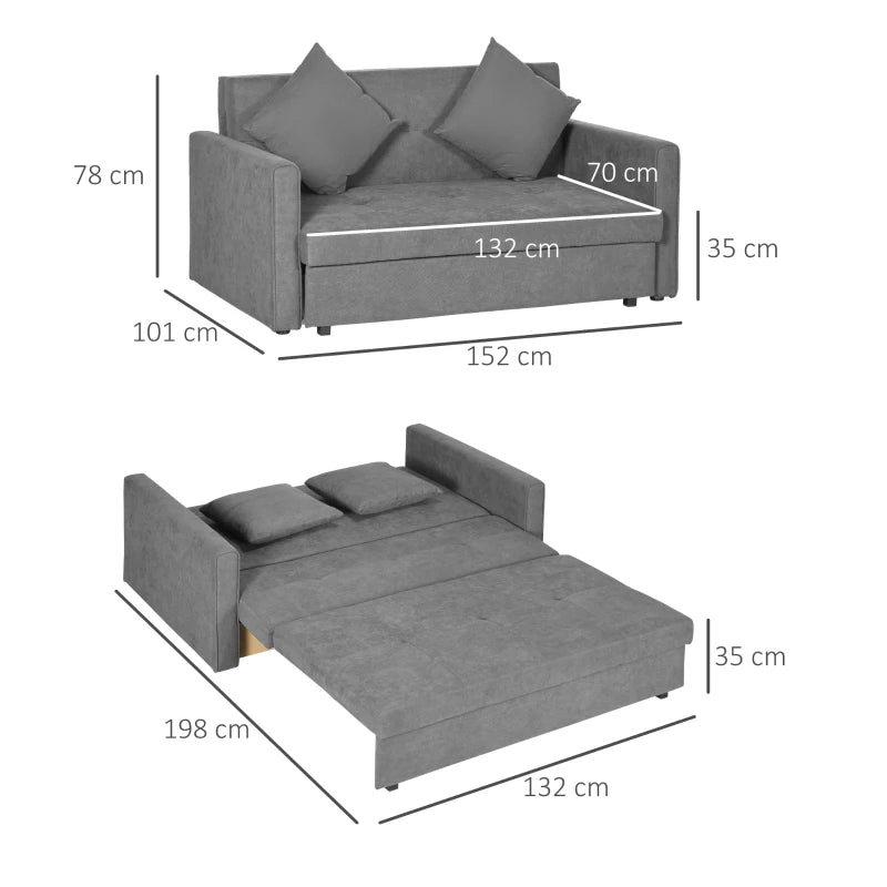 Modern 2 Seater Sofa Bed with Hidden Storage, Convertible Loveseat Couch in Light Grey for Living Room