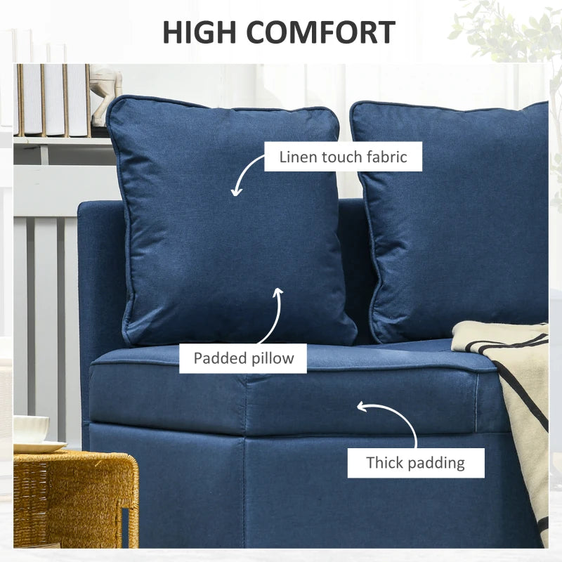 Multi-Functional Sleeper Chair Bed with Thick Padding and Magazine Pocket for Living Room, Blue