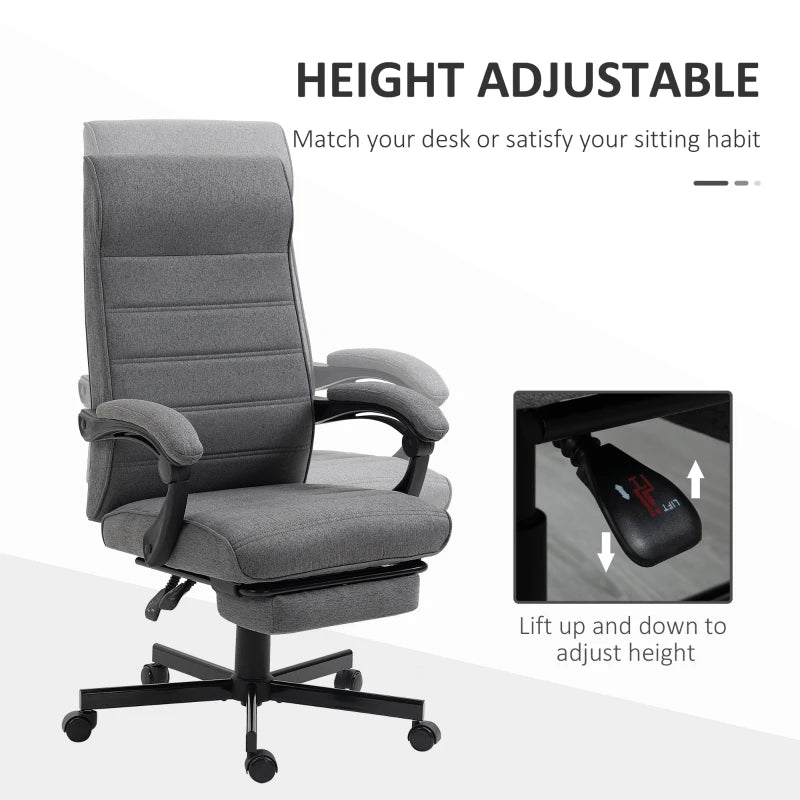 Vinsetto Grey Fabric Office Chair - Adjustable Height Swivel Desk Chair with Rolling Wheels for Home Office & Study