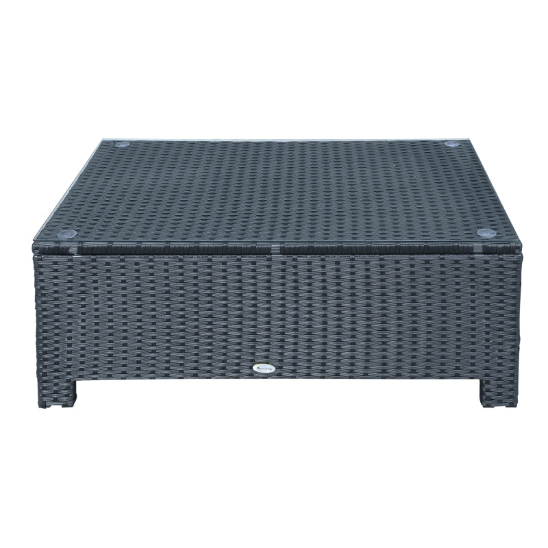 Black Rattan Garden Coffee Table with Glass Top