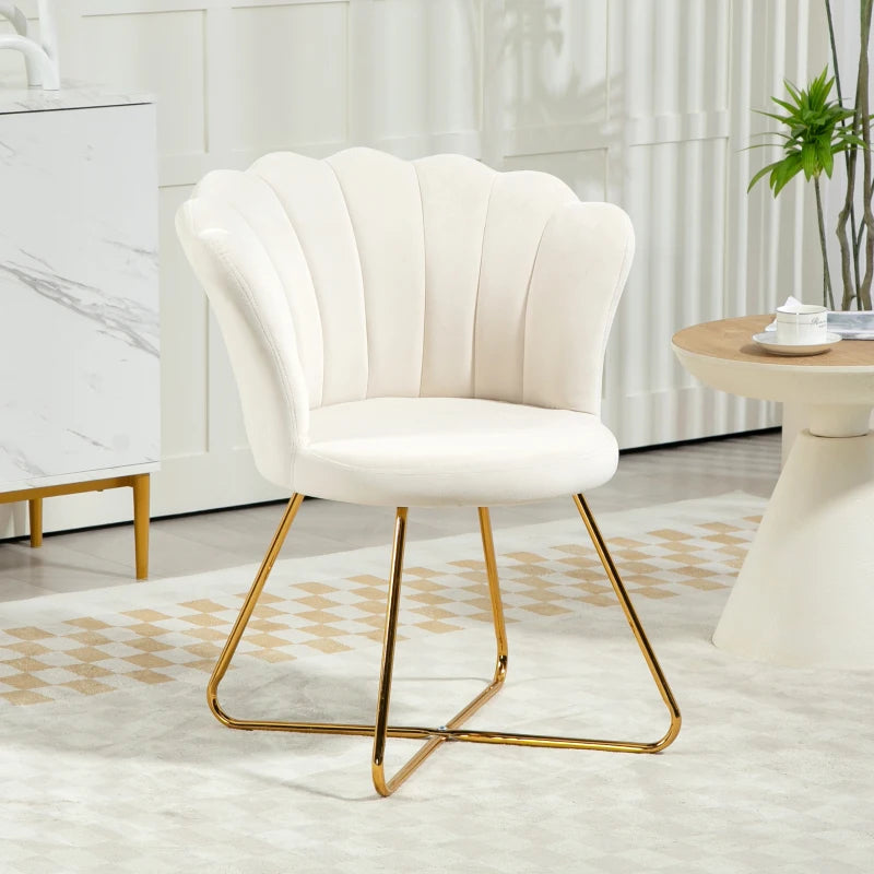 Velvet-Feel Cream Lotus Petal Accent Chair for Stylish Home Decor