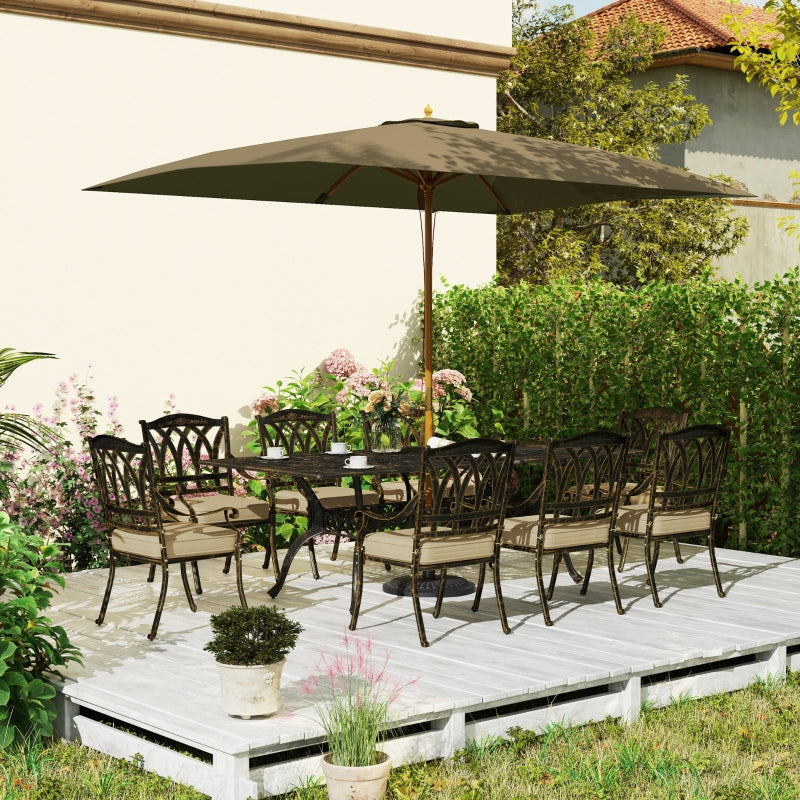 Nine-Piece Bronze Tone Cast Aluminium Garden Dining Set - Outdoor Furniture, Large Size