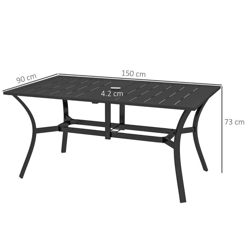 Black Steel Frame Garden Dining Table, 150cm x 90cm