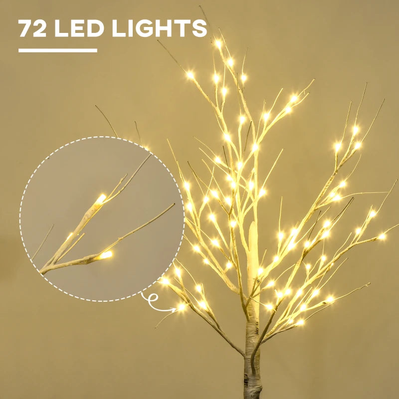 4ft Pre-Lit Artificial White Birch Tree with Warm White LED Lights - Indoor & Outdoor Decorative Lighting
