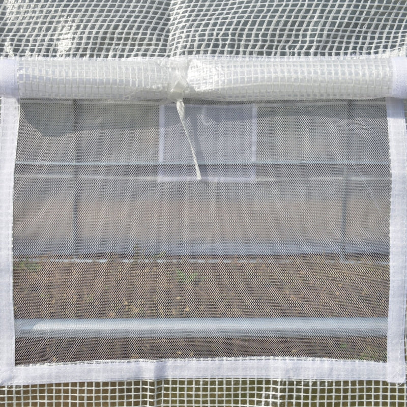 Green Walk-in Polytunnel Greenhouse with Roll-up Side Walls, Steel Frame, Zipped Door - White