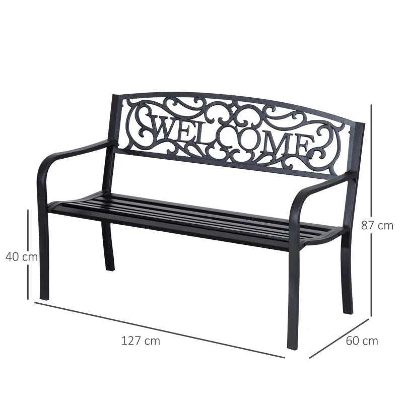 Black Steel Garden Bench - 126x60x85 cm