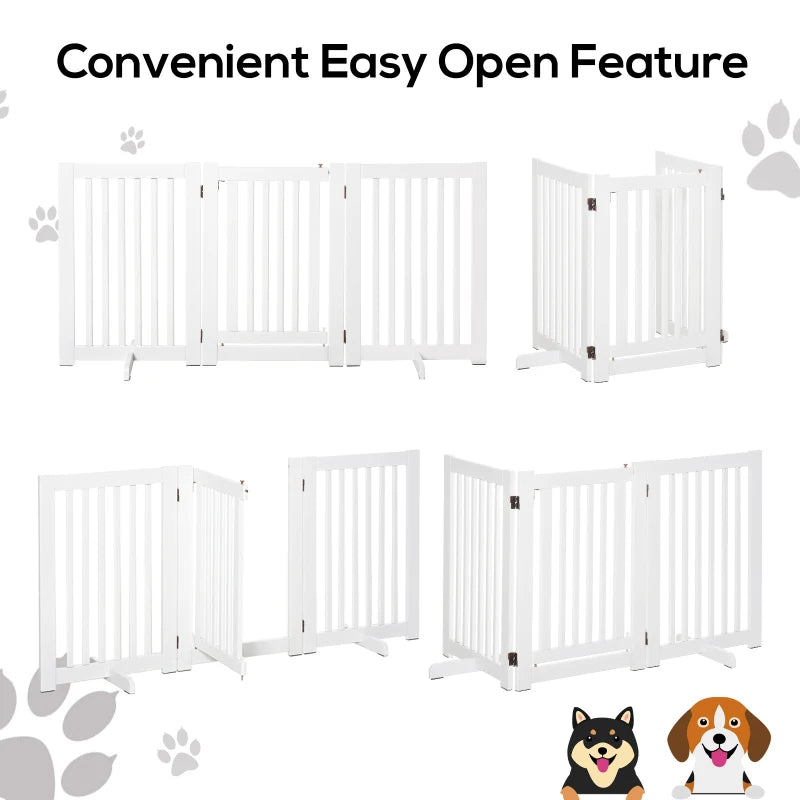 PawHut Freestanding Expandable Dog Gate - MDF Wood Pet Barrier with Latch Door for Doorway - White