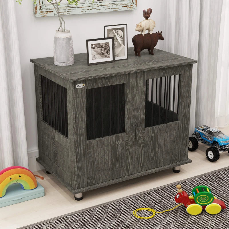 Dog Crate Table for Medium & Large Dogs - Indoor Use, Magnetic Door, 85x55x75 cm, Stylish Grey Design