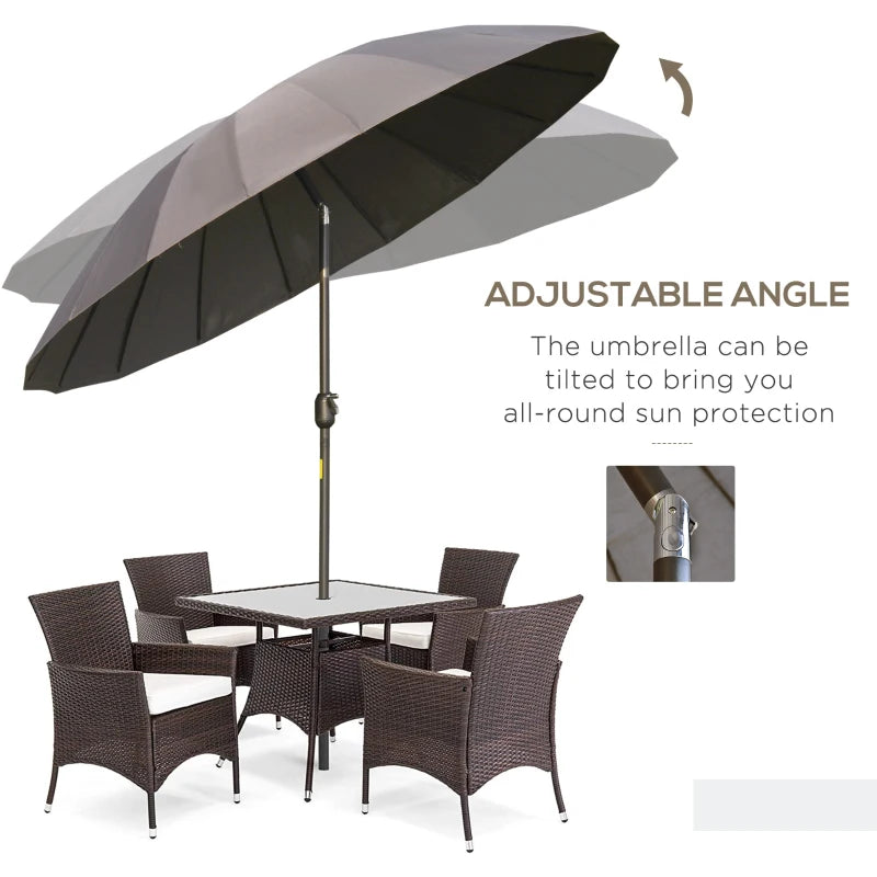 Grey 2.5m Garden Parasol Umbrella with Crank & Tilt, Outdoor Sun Shade