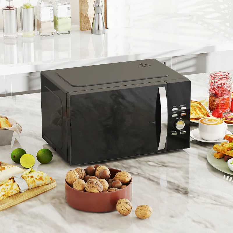 Compact 800W Black Microwave Oven - Digital Solo, 5 Power Levels, 8 Auto Cook Menus, 60 Min Timer, Easy Clean