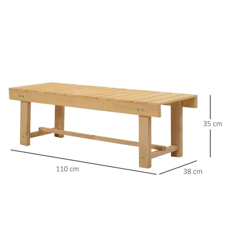 Natural Fir Wood 2-Seater Garden Bench 110x38x35 cm