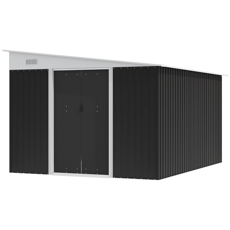 3.3 x 2.68m Black Corrugated Metal Garden Shed - Durable Outdoor Storage Solution